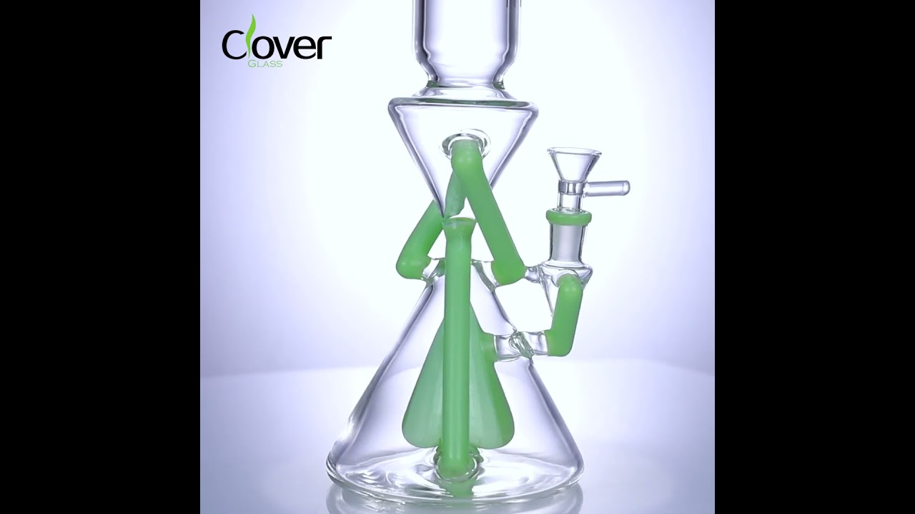 13.58-Inch Beaker Bong with 14mm Female Joint and Dual Recycler Design | Clover Glass13“ WPA-271