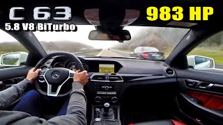 983Hp C63 Amg 5.8 V8 Biturbo Is Crazy Fast On Autobahn!