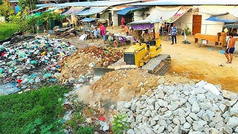 Amazing Start New Project! Filling Land, Garbage Dump & Clear Delete Trash Into Pond By Skills Dozer