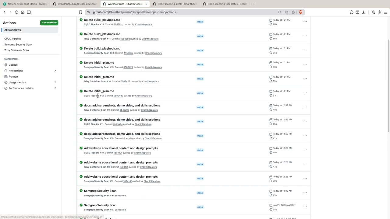 FastAPI DevSecOps Demo - CI/CD, Security Scanning & Docker