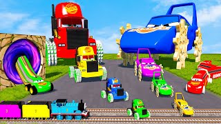 Long Cars vs Big & Small: Mcqueen with Spinner Wheels vs SPEEDBUMPS vs Thomas Trains - BeamNG Drive