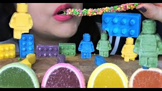 ASMR RAINBOW FOOD * EDIBLE SPOON - EDIBLE LEGO MEN- FRUIT JELLY - RAINBOW NERD CANDY