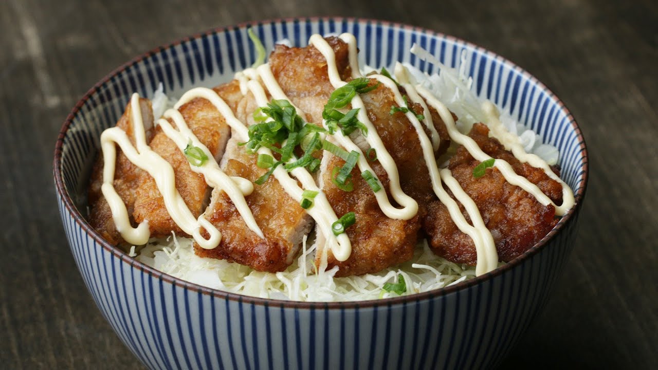 厚切り豚ロースの竜田揚げ丼 ガッツリジューシー Pork Tatsuta Rice Bowl Youtube
