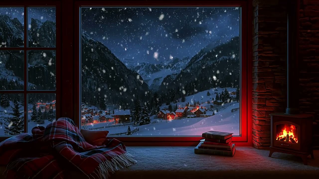 Cozy Winter Cabin ❄️ Crackling Fireplace & Gentle Snowstorm Sounds for Peaceful Sleep