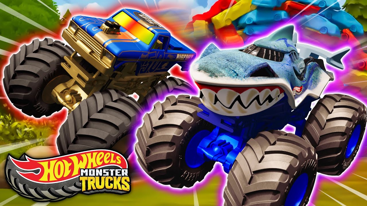 🦈 Hot Wheels Monster Trucks Chaos – Drużyna Rekinów kontra Drużyna Dinozaurów!
