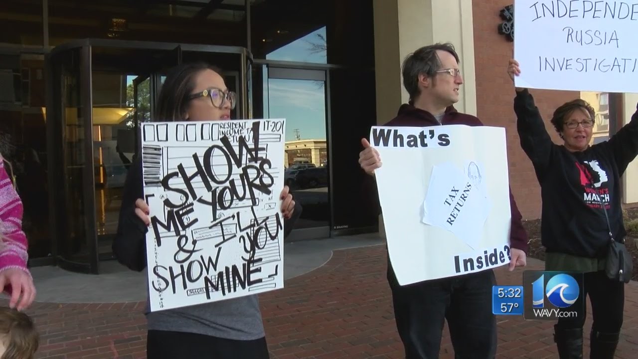 Demonstators protest President Trump's visit to Newport News