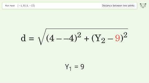 Find the distance between two points p1 (-4,9) and p2 (4,-15): Step-by-Step Video Solution