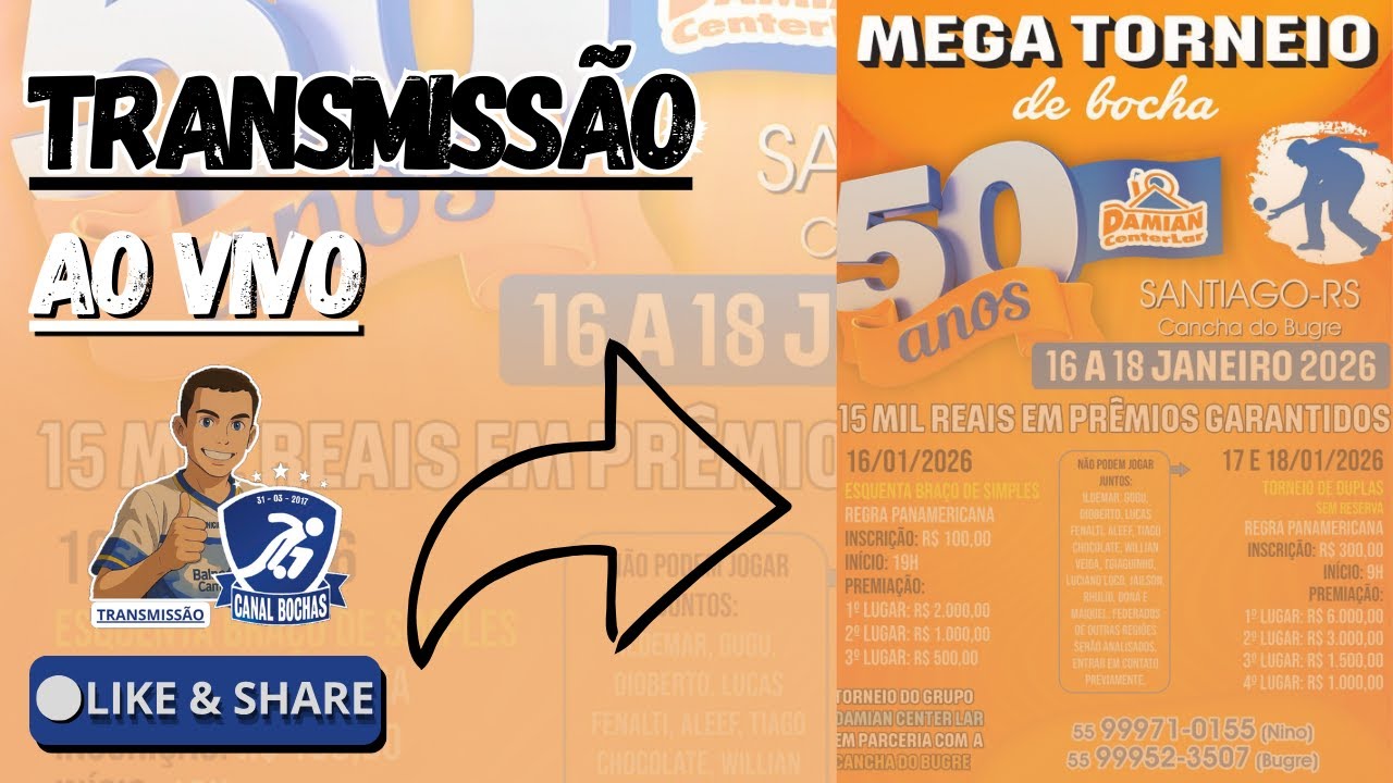 TRANSMISSAO AO VIVO: TORNEIO DAMIAN CENTER LAR 50 ANOS - SANTIAGO 2° FASE