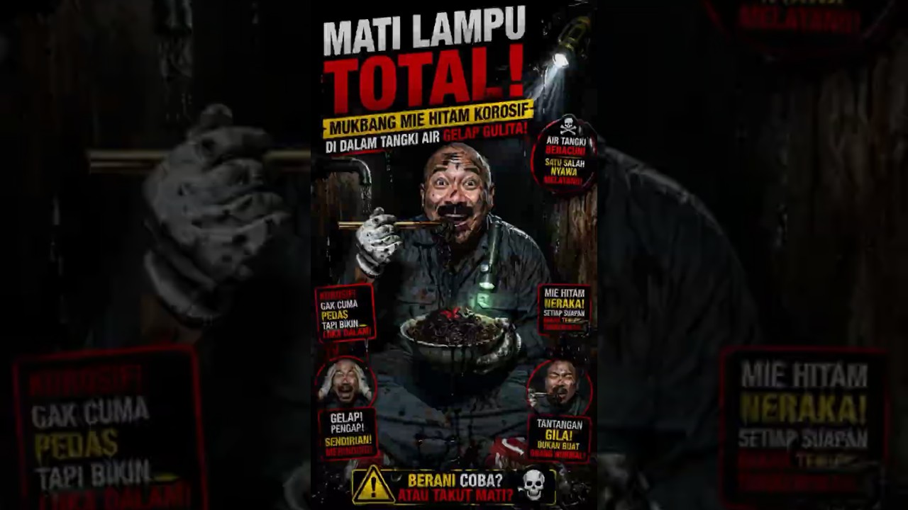 MATI LAMPU TOTAL! Mukbang Mie Hitam Korosif di Dalam Tangki Air Gelap Gulita!#MukbangAdrenalin #asmr