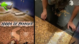 Floor Made Entirely Of Pennies & Resin! DIY Epoxy Pour Project