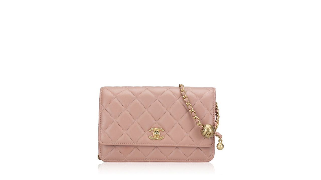Chanel Lambskin CC Pearl Crush Wallet on Chain WOC Light Pink 