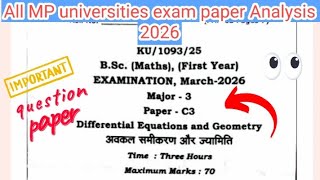 Part 1 MATHS major 3 paper/ BSC 1st year 2026 | All MP uni.| differential equations & geometry