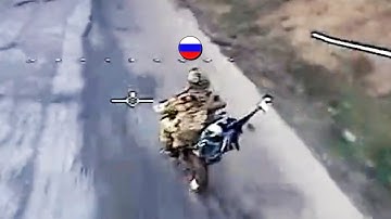 Electronic warfare system did not help a Russian motorcycle against an Ukrainian FPV drone.