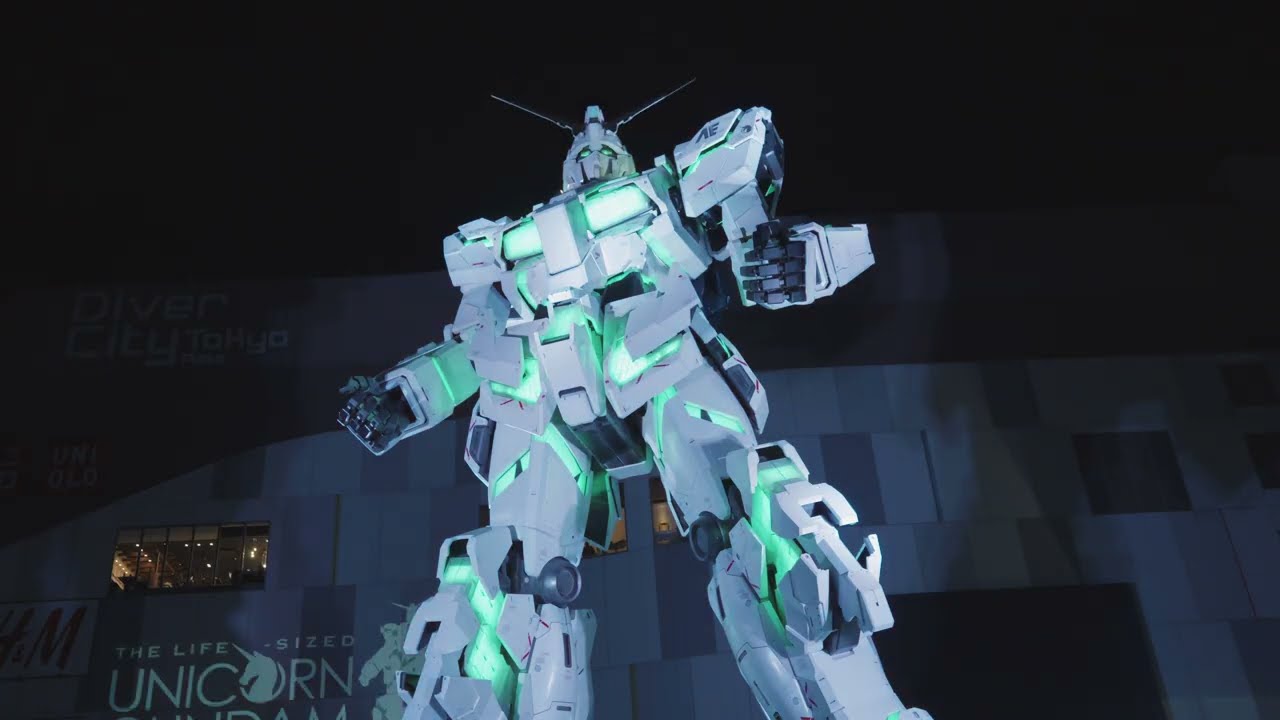 4K Ultra HD】Life-Sized Unicorn Gundam Night Show | Odaiba Tokyo