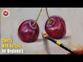 Painting Perfect Cherries with Acrylic | Beginners Guide on Canvas By Debojyoti Boruah