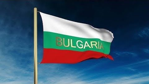 4K Bulgaria flag slider style with title. Waving in the wind with cloud background animation Stock
