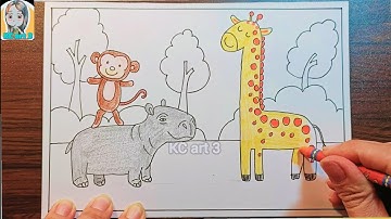 vẽ động vật hoang dã ở châu phi - mĩ thuật lớp 5 - vẽ khu rừng thân thiện - vẽ con vật trong rừng