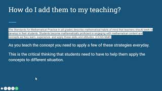 8 Mathematical practices intro