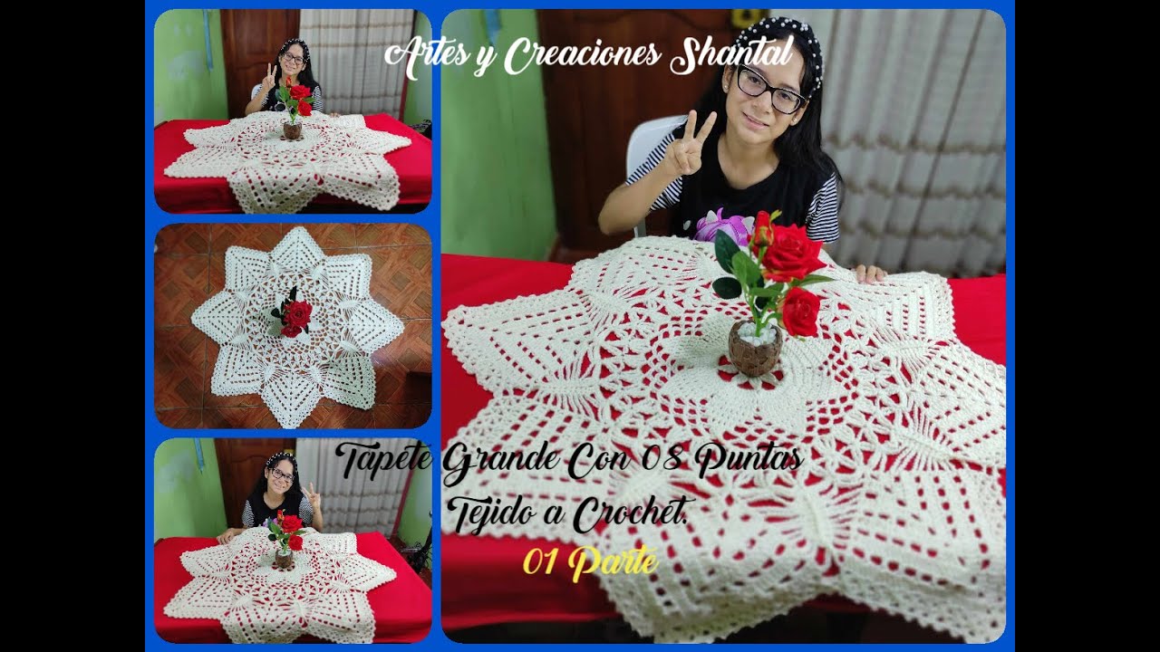 Tapete Grande Con 08 Puntas Tejido a Crochet 1ra. Parte.