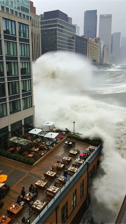 Moradores gravam o momento em que a onda gigante chega