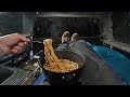 Cooking gourmet ramen out of my truck camping meal