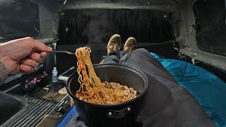 Cooking Gourmet Ramen Out of My Truck (Camping Meal)