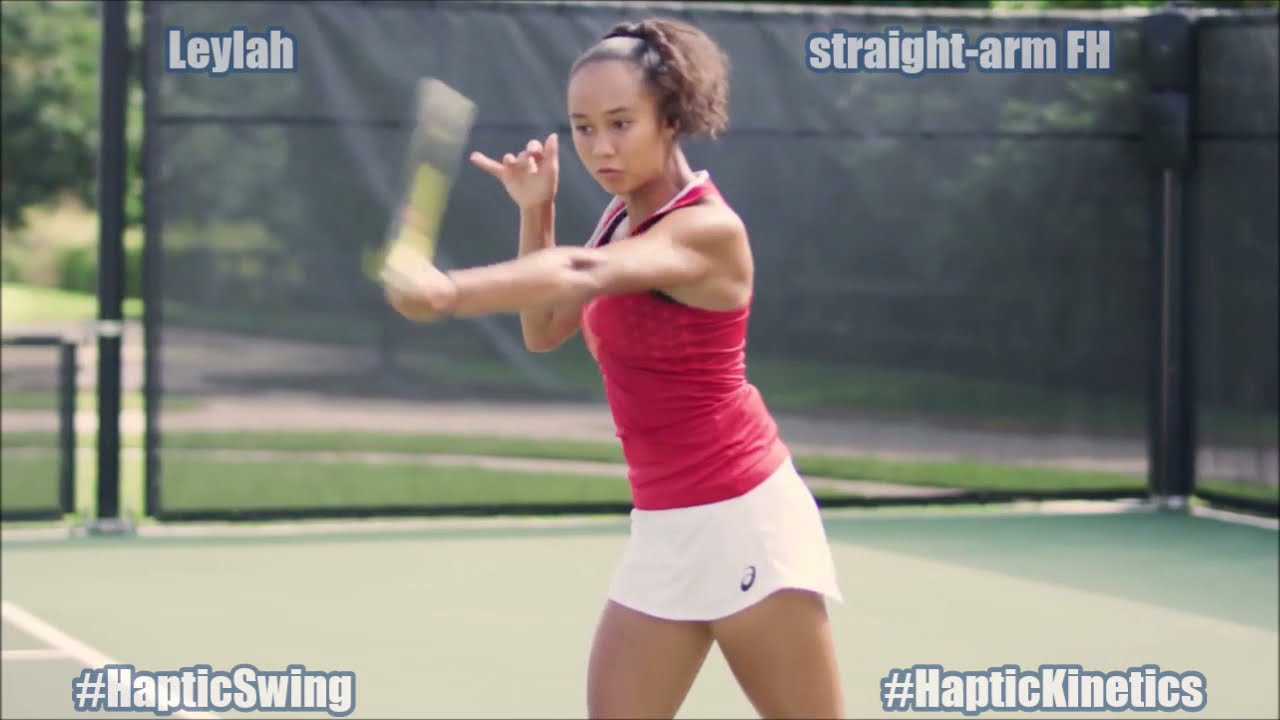 Leylah Fernandez Forehand slow motion straightarm Nadal style YouTube