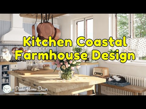 15 Coastal Kitchen Design Ideas With Relaxing Atmosphere coastal-farmhouse-kitchens-with-weathered-wood,-soft-lighting,-and-calming-color-schemes