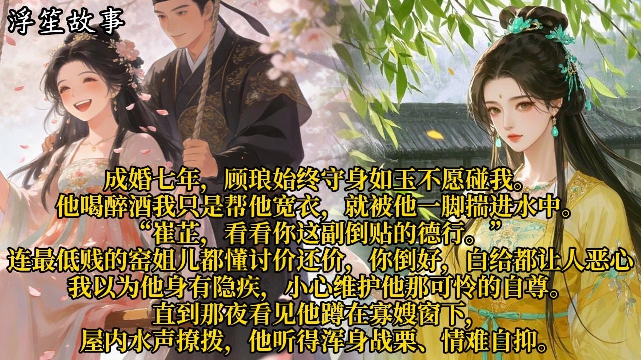 成婚七年，顾琅始终守身如玉不愿碰我。他喝醉酒我只是帮他宽衣，就被他一脚揣进水中。“崔芷，看看你这副倒贴的德行。”#重生 #大女主 #复仇 #宫廷 #夺权 #古风 #小说