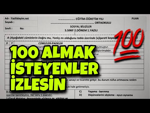 5.Sınıf Sosyal Bilgiler 2.Dönem 1.Yazılı