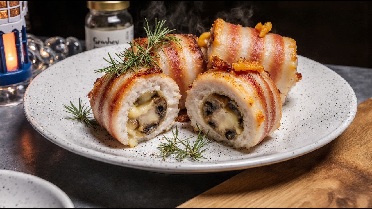 Bacon-Wrapped Chicken Rolls with Mushroom & Cheese — Easy and Juicy Recipe