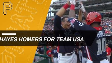 Hayes hammers a 2-run homer to left-center