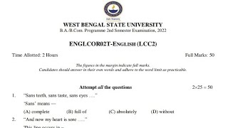 West Bengal State University BA English LCC2 2nd Semester Question Paper