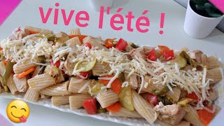 Salade de pâtes au poulet et légumes rôtis, très facile et rapide ! ??