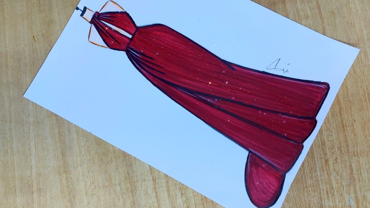 How to draw easy dress/كيفية رسم فستان سهرة سهل جدا / رسم فساتين/ رسم بنات / رسم سهل/ رسم أزياء