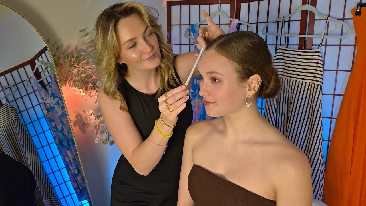 ASMR Tailor Measuring for Dress Fitting | Hair & Makeup + Earrings With Final Look