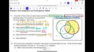 Venn diagrams and contingency tables solutions #1-3