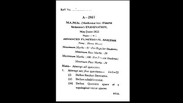 M.A./M.Sc. 4th Sem mathematics paper 402 advanced functional analysis Old Question Paper
