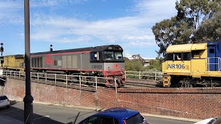 CSR 020 and 6026 hauling intermodal passes NR 106 sadliers transfers departing Bunbury street 