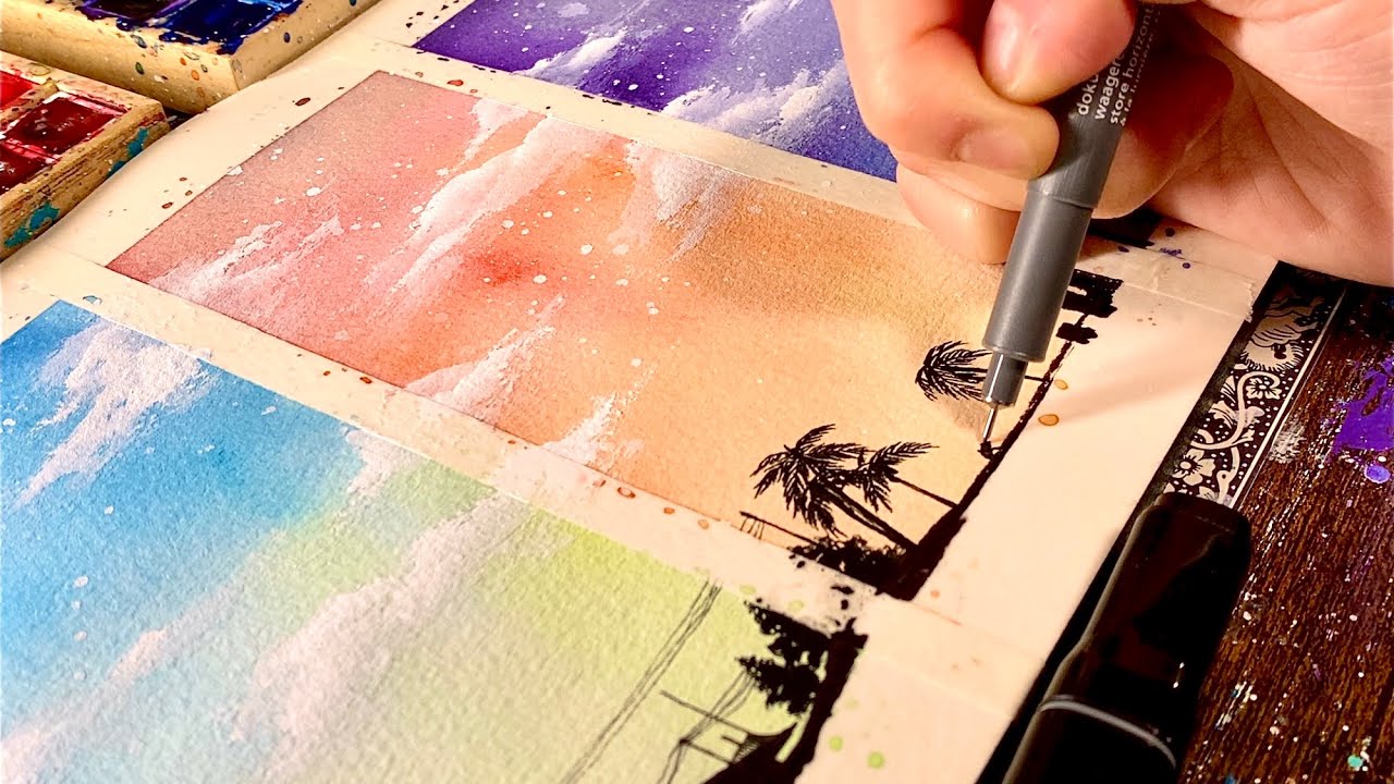 Watercolor portrait_50【透明水彩で描くポートレート50】夕日