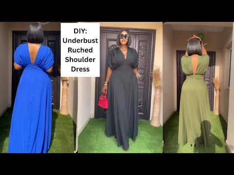 How to cut this Stylish Ruched Shoulder Dress with Flare - YouTube
