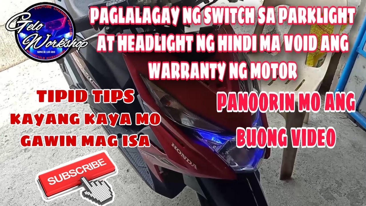 PAGLALAGAY NG SWITCH SA HEADLIGHT AT PARKLIGHT NG HONDA BEAT FI V2 NA HINDI MA VOID ANG WARRANTY...