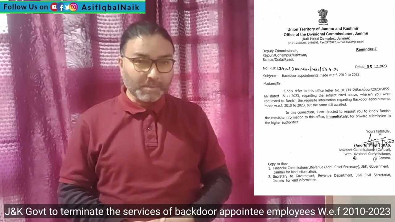 J&K Govt big push to terminate the services of backdoor appointee employees appointed W.e.f 2010-23