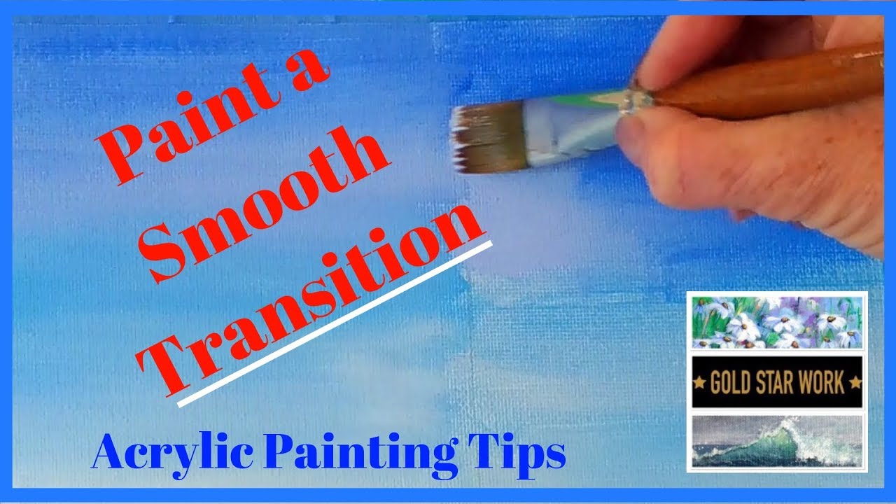Painting basic sky in acrylic paint. Making a smooth gradient for blue sky. Beginner painting