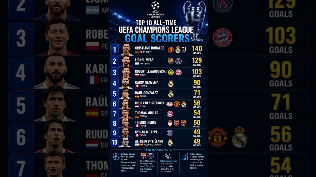 Top 10 All-Time UEFA Champions League Goal Scorers