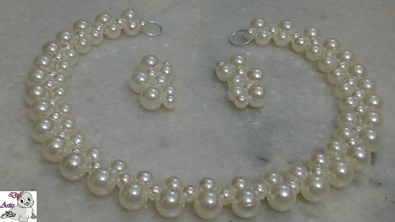 4 How to make Pearl Beaded Necklace Set Diy Jewellery Making