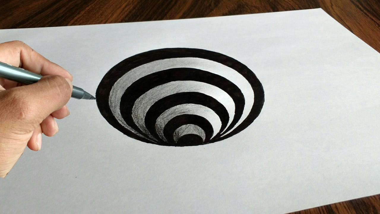 Very Easy!! 3D Trick Art How to Draw a Round Hole on Paper ...