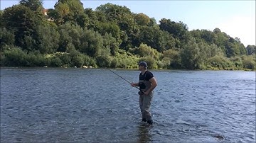 Spey casting - body rotation and abrupt stop on forward delivery (slow motion)