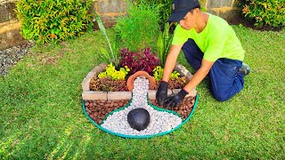 Creative Flowing Pebbles on Round Shape Landscape Garden Design Ideas | Picnic Garden