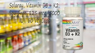 Solaray, Vitamin D3 + K2, Soy-Free, 125 mcg (5000 IU), 60 VegCaps